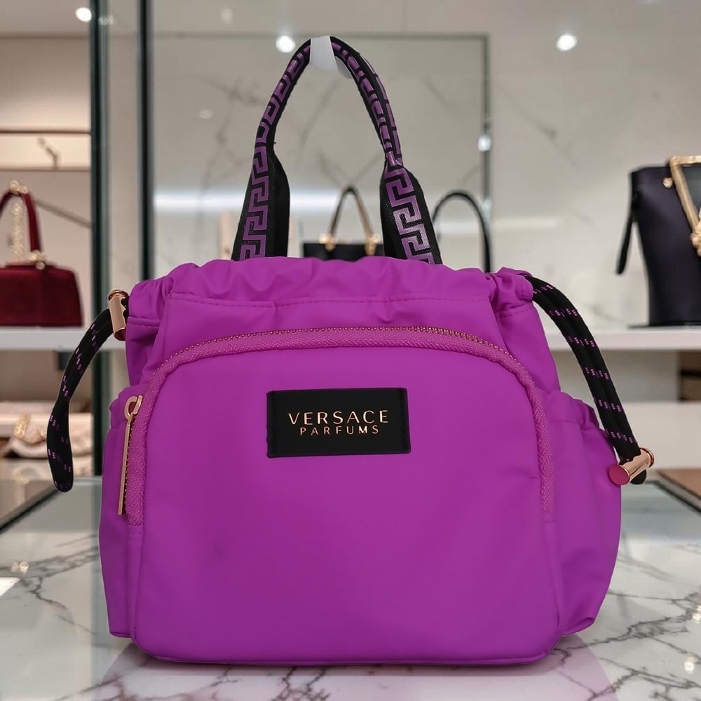 Versace Parfums Mini Tote Handbag Purse Clutch Purple Pink Gold Zipper Zucca